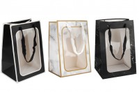 200x160x300 mm pencereli ve saplı şeritli kağıt hediye çantası - 12 adet