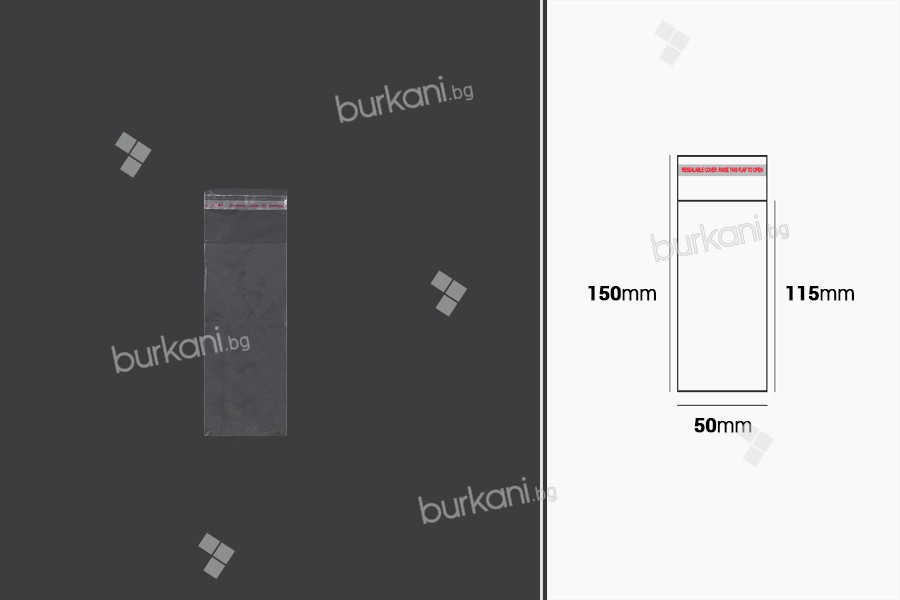 Kendinden yapışkanlı 50x150 mm kapaklı poşet - 1000 adet