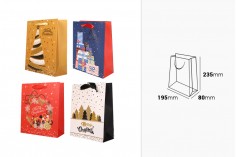 Коледни подаръчни торбички с размер 195x80x235 mm (микс дизайн) - 12 бр./ пакет 