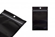Алуминиева опаковка тип ДОЙ-ПАК 90x30x140 mm , черна отзад,  прозрачна предна част с "цип" затваряне 100 бр./пакет