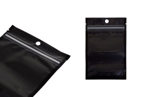 Алуминиева опаковка тип ДОЙ-ПАК 90x30x140 mm , черна отзад,  прозрачна предна част с "цип" затваряне 100 бр./пакет-изображение_група