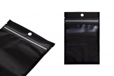 Торбички тип Doy Pack 100x30x150 мм алуминиеви,  с черна задна страна, прозрачна предна част с цип и възможност за термозапечатване - 100 бр.