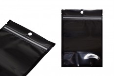 Doy Pack tipi çantalar  120x40x170 mm  alüminyum arka yüzü siyah, ön yüzü &quot;fermuarlı&quot; şeffaf ve ısıl yapıştırma imkanı ile - 100 adet