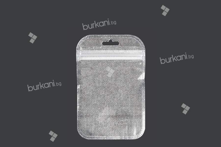 Пликчета с цип 85x130 mm, нетъкан сребърен текстил в гръб, прозрачна предна част с дупка Eurohole - 100 бр.