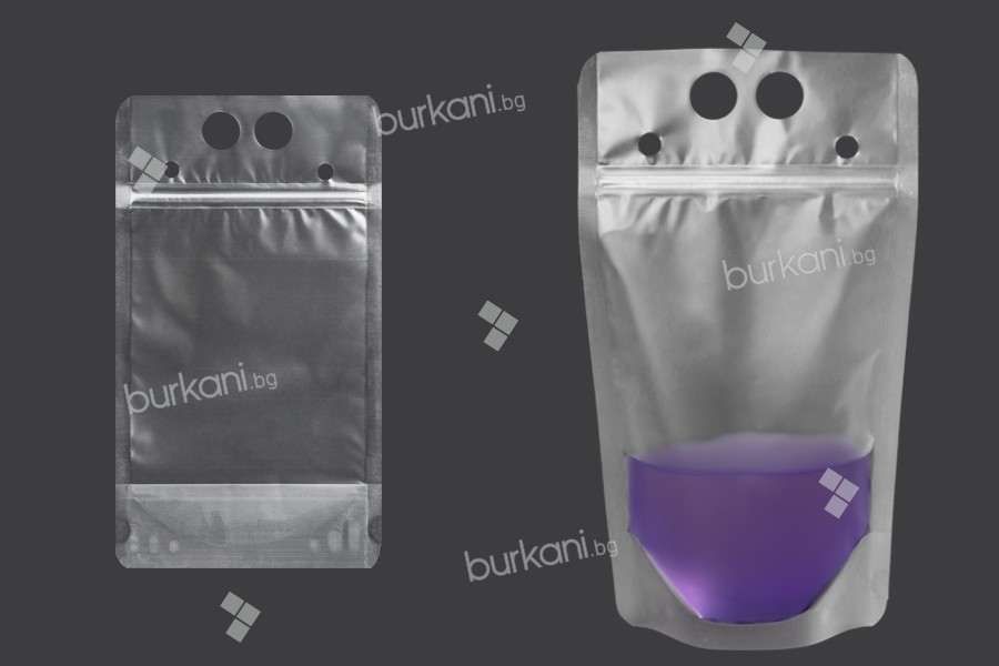 Прозрачна опаковка тип Doy Pack 500 ml с цип и дупки за сламки - 50 бр