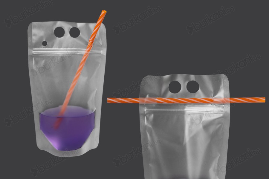 Прозрачна опаковка тип Doy Pack 500 ml с цип и дупки за сламки - 50 бр-изображение_размери