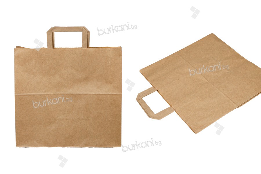 Paper bag with flat handle in earthy color and dimensions 320x170x310 mm 