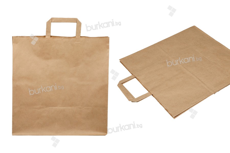 Paper bag with flat handle in earthy color and dimensions 330x200x330 mm 