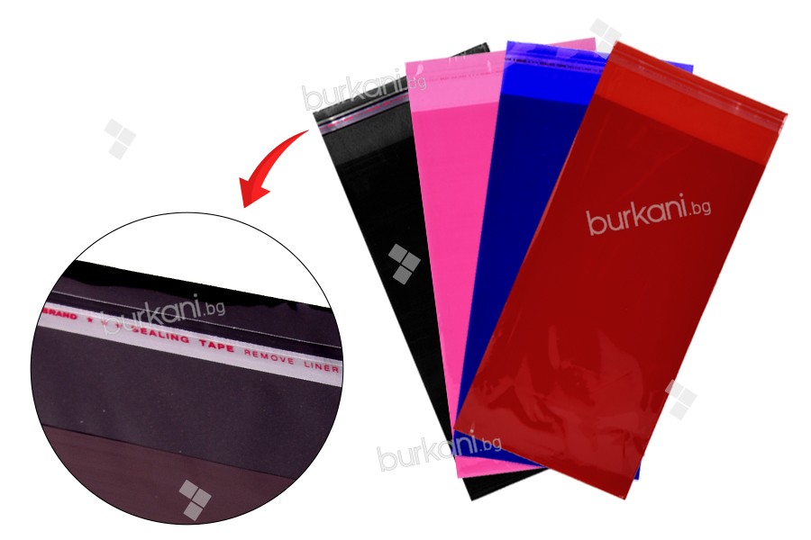 Çeşitli renklerde kendinden yapışkanlı kapamalı 110x300 mm yarı saydam çantalar - 100 adet