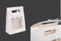 Хартиена подаръчна торбичка 150х70х200 мм в бял цвят със самозалепващо се затваряне, с прозорче и панделка - 12 бр.