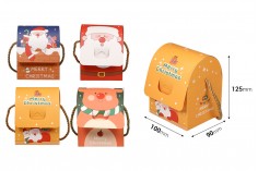 Коледна кутия - подаръчна торбичка с дръжка 100х90х125 мм - 25 бр