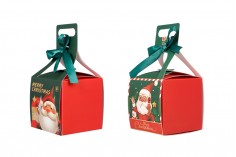Коледна подаръчна кутия с дръжка и панделка 100х100х100 мм - 25 бр.
