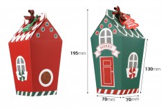 Noel kağıt hediye kutusu 70x70x195 mm kurdeleli ve etiketli ev şeklinde - 10 adet