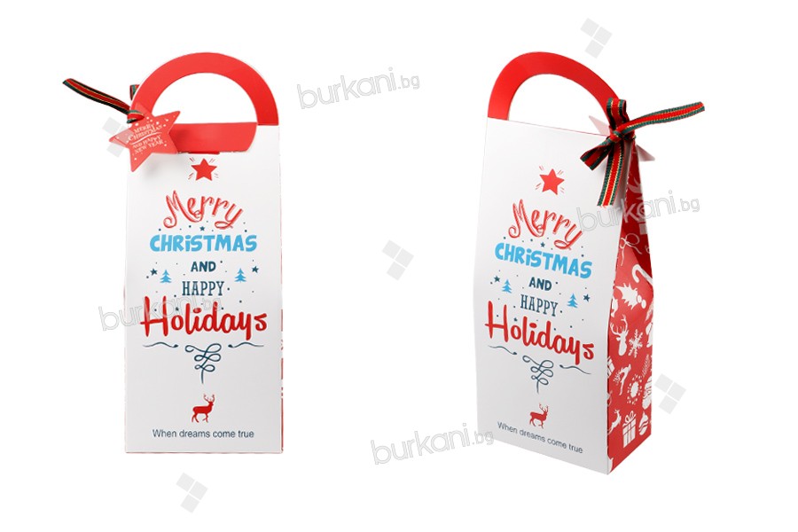 Noel kağıt hediye çantası 105x60x275 mm saplı, kurdeleli ve etiketli - 10 adet