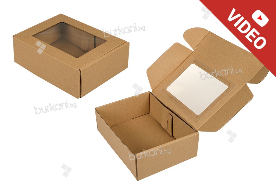 Хартиена крафт кутия с размери  220x160x70 mm  с прозорец  - 20 бр.