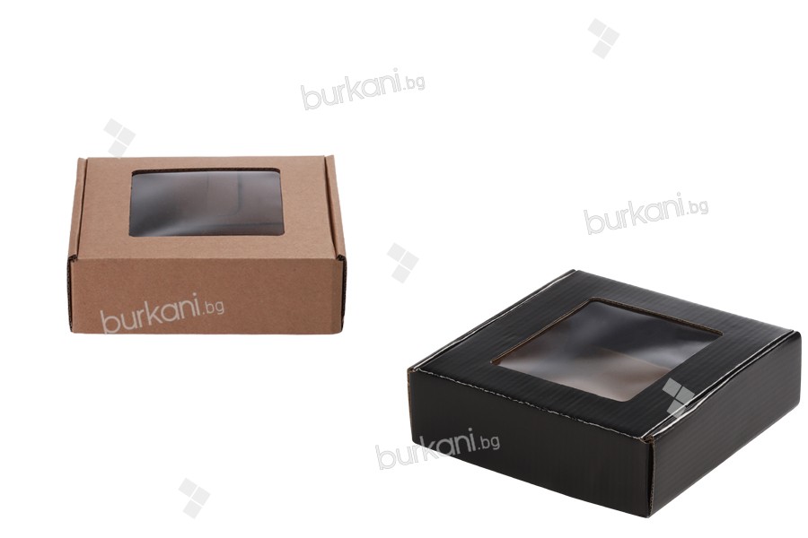 Крафт  опаковъчна кутия с прозорец 170x170x50 mm - 20 бр