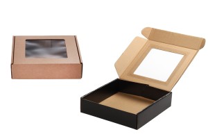 Опаковъчна крафт кутия с прозорец 210x210x50 mm - 20 бр.-изображение_размери