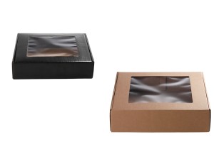 Опаковъчна кутия от крафт хартия с прозорец 300x300x70 mm - Опаковка 20 бр-изображение_продукт