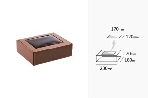 Хартиена крафт кутия  с прозорец 230x180x70 mm - 20 бр.-изображение_размери