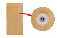 Крафт торбичка тип  Doy Pack, с цип, клапа, прозорец, вътрешна и външна прозрачна облицовка и възможност за термозаваряване  100x60x200 mm - 25 бр.