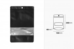 Алуминиеви торбички тип ДОЙ ПАК с цип затваряне с размери 160x40x240 mm, с прозорец и с възможност за термозапечатване - 100бр./пакет 
