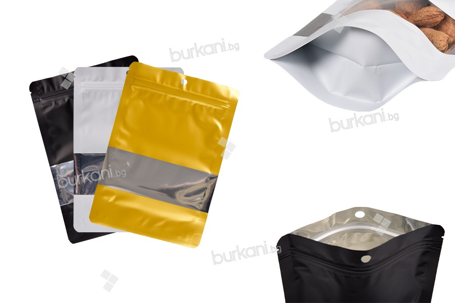 Doy Pack tipi 150x40x220 mm  pencereli ve ısıl yapışma imkanı olan alüminyum torbalar - 100 adet