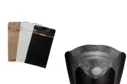 Алуминиеви опаковки  Doy Pack с вентил и "цип" затваряне термозапечатване (термозапечатване) , въшна крафт облицовка, с размери 95x55x185 mm ( НЕ Е ЗА РЪЧНО ЗА ПЕЧАТВАНЕ)