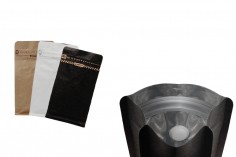 Алуминиеви опаковки  Doy Pack с вентил и "цип" затваряне термозапечатване (термозапечатване) , въшна крафт облицовка, с размери 95x55x185 mm ( НЕ Е ЗА РЪЧНО ЗА ПЕЧАТВАНЕ)