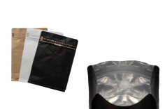 Doy Pack алуминиеви торбички с клапан, външна хартиена подплата от крафт, затваряне с термоуплътнение, отваряне с предпазна лента и използване на цип, идеално за кафе на прах 125x65x195 mm - 25 бр (НЕ МОЖЕ ДА СЕ ЗАПЕЧАТА РЪЧНО)