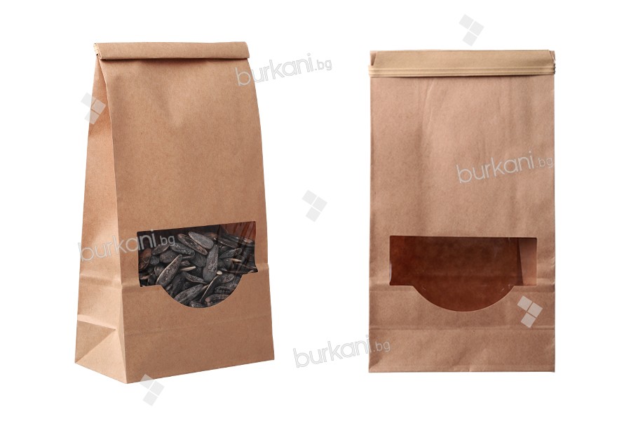 Крафт торбичка с размери 120x60x245 mm с прозорец и тел за запечатване (tin-tie)