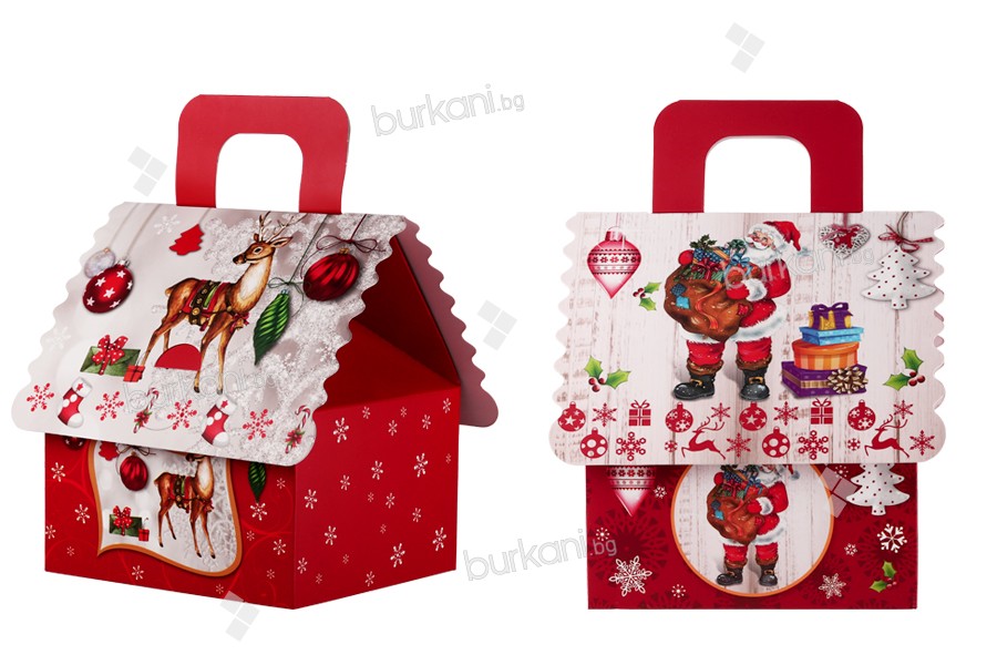 Коледни подаръчни кутии с дръжка, с размери  160x145x190 mm - 12 бр./ в опаковка