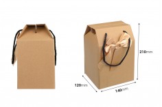 Кутия - подаръчна торбичка 140x120x210 мм от  екологична крафт хартия с панделка и дръжка - 12 бр.