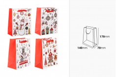 Хартиени коледни подаръчни торбички с размер 140x70x170 mm (микс дизайн) - 12 бр./пакет