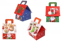 Коледна подаръчна кутия с дръжки, с размери 160x145x210 mm ( микс дизайн) - 12 бр./опаковка