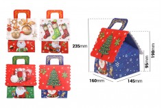 Коледна подаръчна кутия с дръжки, с размери 160x145x190mm ( микс дизайн) - 12 бр./опаковка