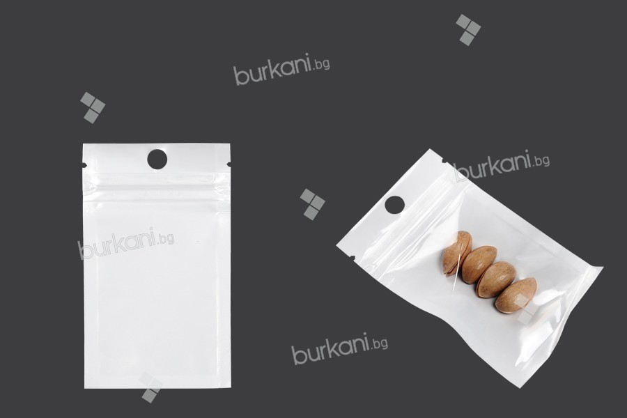 Пластмасови торбички с цип с размери 60x100 мм, с бял гръб и прозрачна предна част - 100 бр.