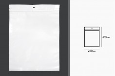 Пластмасови торбички с цип 260x340 мм, бял гръб и прозрачна предна част, с възможност за термозапечатване - 100 бр.