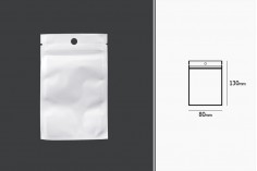 Бели пласмасови  торбички с цип 80х130 мм, с отвор и възможност за термозапечатване - 100 бр.