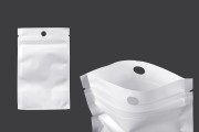 Fermuarlı plastik poşetler 80x130 mm, beyaz dikiz, şeffaf ön ve delik-100 adet