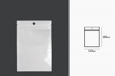 Пластмасови пликове с цип  затваряне с размери 110x160 mm, с бял гръб и прозрачна предна част с дупка - 100 бр.