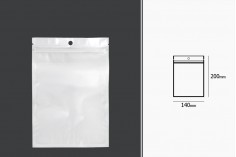 Пластмасови пликове с цип 140x200 мм, с бял гръб и прозрачна предна част, с дупка