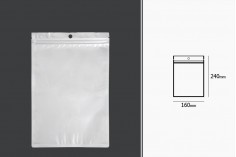 Пластмасови пликове с цип затваряне с размери 160x240 мм, с бял гръб и предна прозрачна част, с дупка - 100 бр.