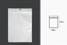Пластмасови пликове с цип 180x260 мм, с  бял гръб и прозрачна предна част, с дупка   - 100 бр