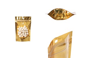 Пликове Doy Pack 90x30x140 мм алуминиеви със златиста задна част, прозрачна предна част с "цип" затваряне и термозаваряване - 100 бр.-изображение_продукт