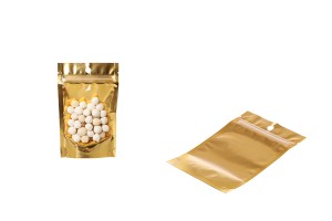 Пликове Doy Pack 90x30x140 мм алуминиеви със златиста задна част, прозрачна предна част с "цип" затваряне и термозаваряване - 100 бр.-изображение_група