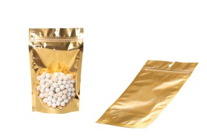 Алуминиеви торбички тип Doy Pack 130x40x205 mm със златиста задна част, прозрачна предна част с "цип" затваряне и място за термозаваряване - 100 бр.-изображение_група