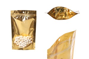 Торбички тип Doy Pack 150x40x230 мм алуминиеви  със златиста задна част, прозрачна предна част с цип и термозаваряеми - 100 бр.-изображение_продукт