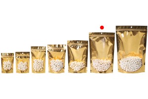 Алуминиеви торбички Doy Pack 180x50x280 мм със златиста задна част, прозрачна предна част с цип и възможност за термозапечатване - 100 бр.-изображение_група