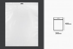 Пластмасови торбички с цип 300x400 мм, с бял гръб и прозрачна предна част с Eurohole - 100 бр.