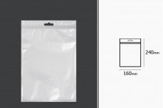 Пластмасови торбички с цип затваряне с размери  160х240 мм, бял гръб, прозрачна предна част с Eurohole